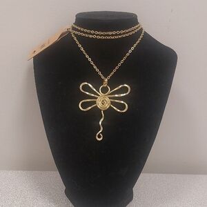 Anju Gold Toned Dragonfly Pendant Necklace 30" Gold Plated Fashion Jewelry